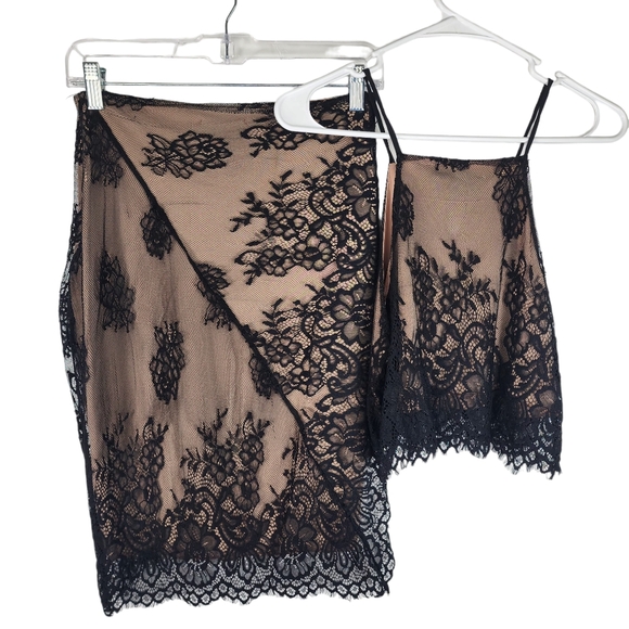 4SI3NNA Womens S/M Two Piece Matching Set Skirt Halter Top Lace Lined Nwot Black - Picture 4 of 9
